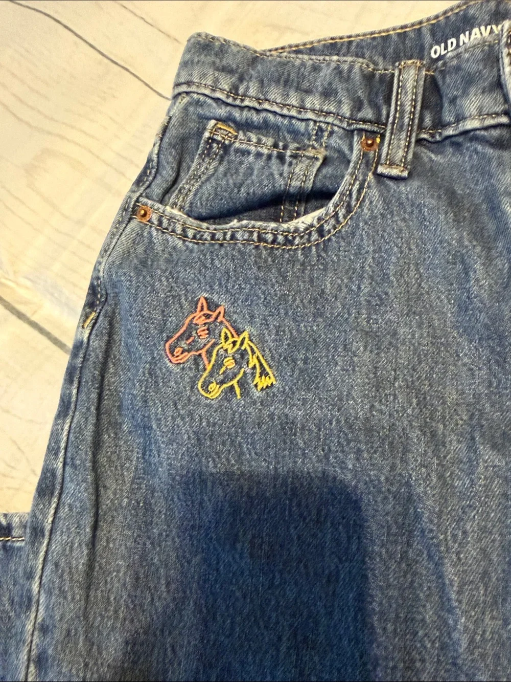 Old Navy Blue Embroidered Kids Jeans with Cactus Detail